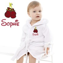 Baby and Toddler Boxing Gloves Logo With Custom Text Design Embroidered Hooded Bathrobe in Contrast Color 100% Cotton